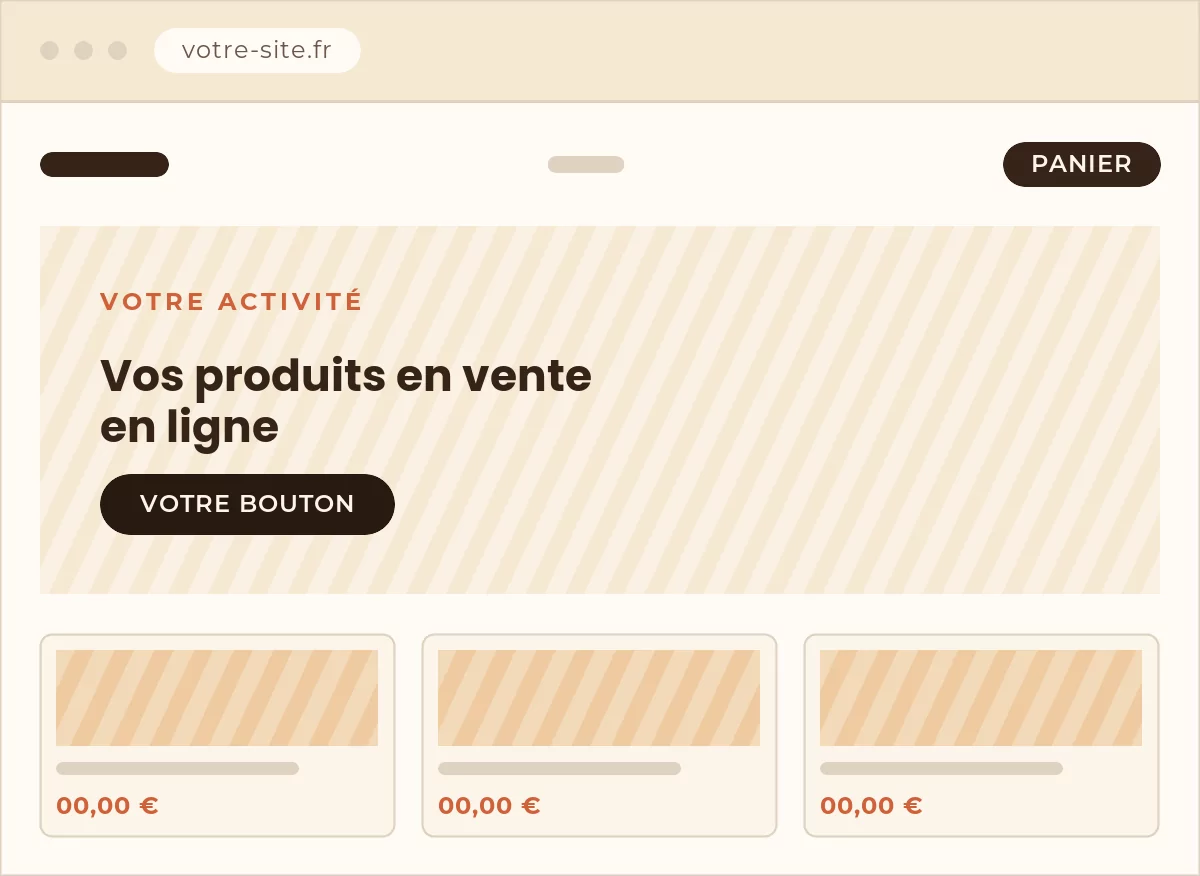 Maquette d’une boutique en ligne : exemple de mise en page, sans contenu client